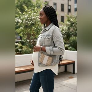 Coach Gray and Tan Signature Wristlet